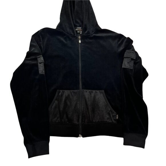 BCBG MAXAZRIA Hoodie M Womens‎ Black Colorblock Velvet Full Zip Jacket Medium - Picture 7 of 10